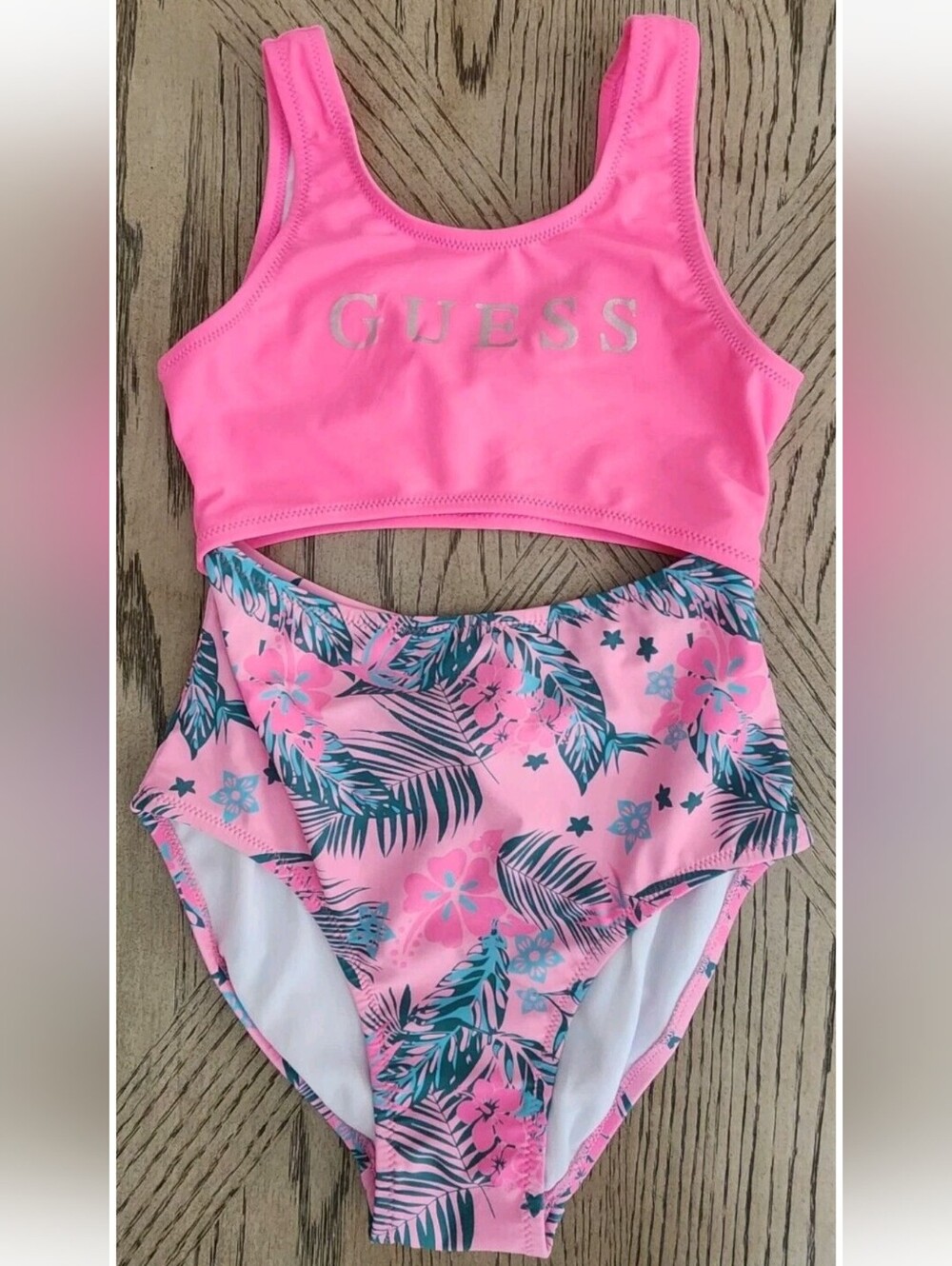 GUESS Girls Pink Tropical Cutout One Piece Swimsuit Size 12